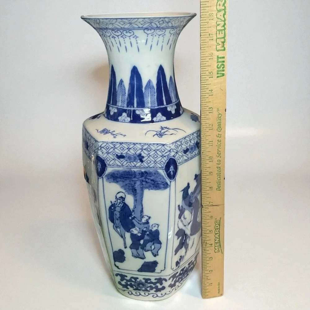 Vintage GAO Ancienne Porcelain Hand Painted‎ Chinese Hexagon Panelled Vase 18X10